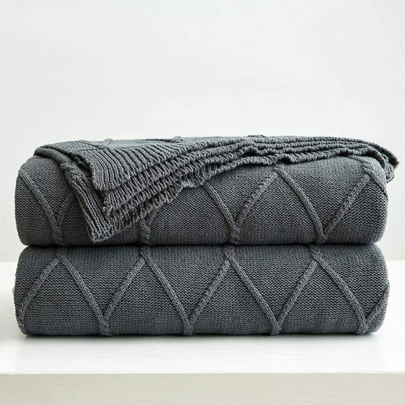 Bedding Luxury Cotton Knitted Cable Blanket Charcoal Poshmark